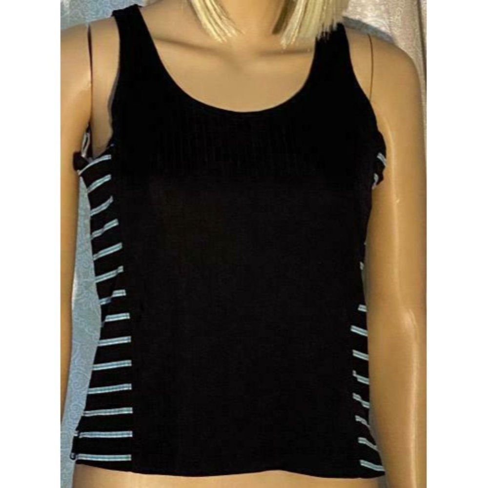 * Prince Brand Sleeveless Black Nylon/Spandex Shirt Top Stripped Side Panels M